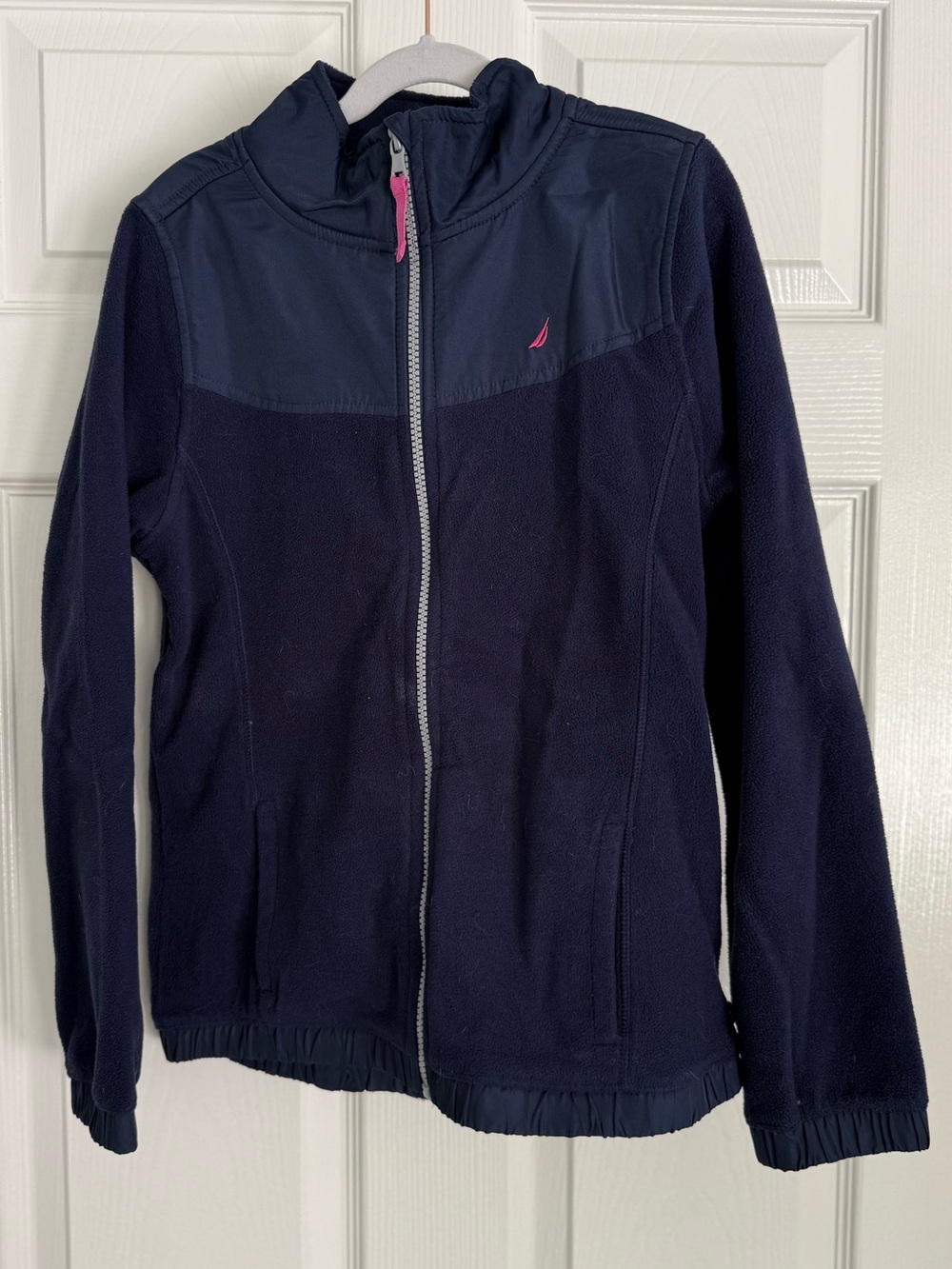 Girl’s Nautica Navy Full-Zip Fleece Jacket with Pink Trim